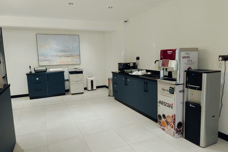 Shared printing, scanning and coffee station at HQ Mombasa co-working space, Nyali